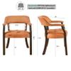 JESONVID Set of 4 Leather Dining Chairs with Arms, Accent Kitchen Table Chairs with Upholstery Button Tufted Cushion, Dining Room Arm Chairs, Wooden Poker Table Chair, Espresso&Orange view 3