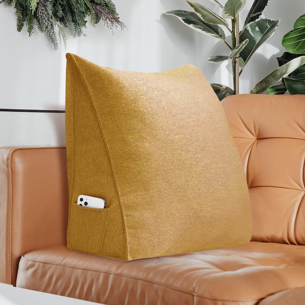 VERCART Triangular Bed Wedge Pillow Back Support Backrest Reading Pillows for Lumbar and Sitting Up, Decorative Throw Office Chair Sofa Couch with Removable Cover,Yellow