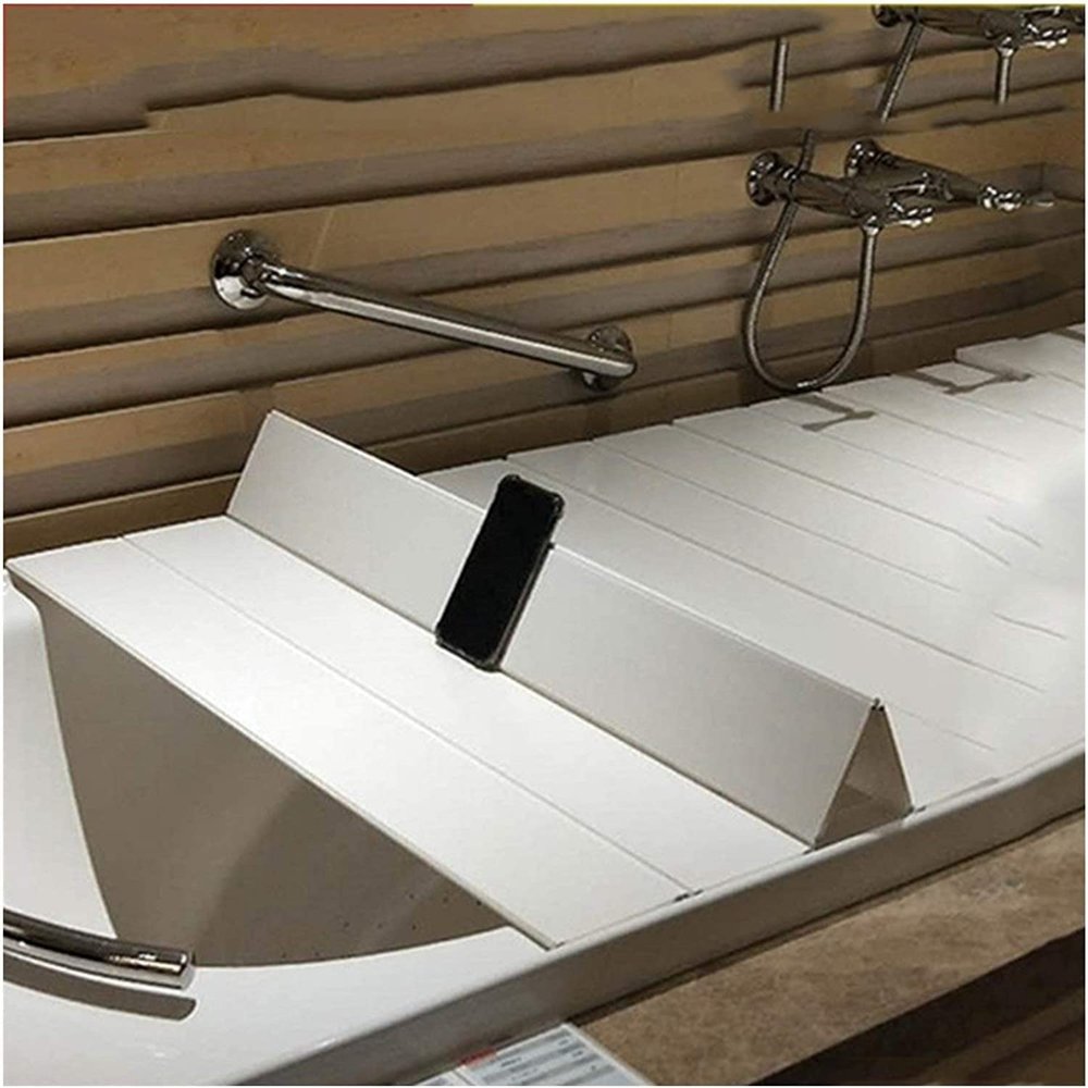 JATIBOSH White Lid Bathtub Tray Bath Lid Thicker Folding PVC Storage Stand Can Place Toiletries (Color : White, Size : 154x70x0.6cm)