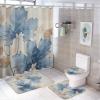 Dunmat 4Pcs Watercolor Leaves Shower Curtain Sets with Non-Slip Rugs, Toilet Lid Cover and U Shape Bath Mat, Abstract Blue Plants Botanical Bathroom Sets Waterproof Shower Curtains with 12 Hooks view 1