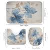 Dunmat 4Pcs Watercolor Leaves Shower Curtain Sets with Non-Slip Rugs, Toilet Lid Cover and U Shape Bath Mat, Abstract Blue Plants Botanical Bathroom Sets Waterproof Shower Curtains with 12 Hooks view 3