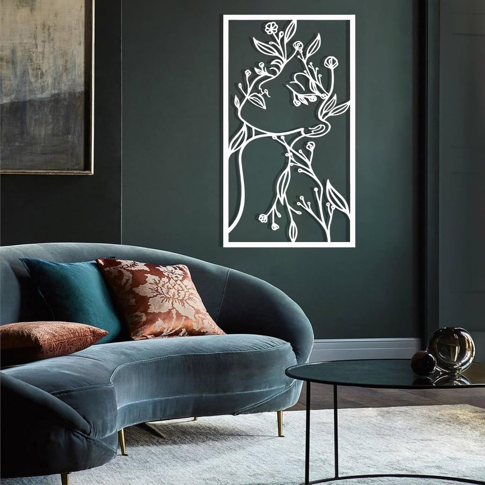 Flower Woman Metal Line Art, Woman Metal Wall Art, Flower Woman Metal Wall Decor, Metal Flowers Wall Decor, Abstract Metal Wall Art, Metal Line Art Wall Decor, Bathroom Wall Art, Housewarming Gift (35"x20"|90x51cm, White)