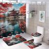 Dunmat Modern Lake Loft Shower Curtain Sets with Rugs Toilet Lid Cover and Bath Mat Redwoods Falling Leaves Landscape Shower Curtains with 12 Hooks Waterproof 4 Piece Bathroom Decor Set view 1