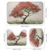 Dunmat 4 Pieces Retro Red Trees Shower Curtain Set Rustic Natural Landscape Graffiti Style Bathroom Decor Sets with Rugs Bathroom Accessories Set Bathroom Curtain Shower Set with 12 Hooks view 3