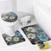 Dunmat 4Pcs Watercolor Flower Shower Curtain Sets with Non-Slip Rugs, Toilet Lid Cover And U Shape Bath Mat, Blue White Botanical Painting Modern Bathroom Sets Waterproof Shower Curtains with 12 Hooks view 4