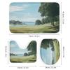 Dunmat Seaside Grassland Scenery Shower Curtain Sets with Rugs Toilet Lid Cover and Bath Mat River Tree Modern Landscape Shower Curtains with 12 Hooks Waterproof 4 Piece Bathroom Decor Set view 3