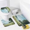 Dunmat Seaside Grassland Scenery Shower Curtain Sets with Rugs Toilet Lid Cover and Bath Mat River Tree Modern Landscape Shower Curtains with 12 Hooks Waterproof 4 Piece Bathroom Decor Set view 4