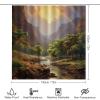 Dunmat 4Pcs Country Rustic Scenery Shower Curtain Sets with Non-Slip Rugs, Toilet Lid Cover And U Shape Bath Mat, Stream Modern Beautiful Landscape Bathroom Sets Waterproof Shower Curtains with 12 Hoo view 2
