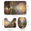 Dunmat 4Pcs Country Rustic Scenery Shower Curtain Sets with Non-Slip Rugs, Toilet Lid Cover And U Shape Bath Mat, Stream Modern Beautiful Landscape Bathroom Sets Waterproof Shower Curtains with 12 Hoo view 3