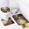 Dunmat 4Pcs Country Rustic Scenery Shower Curtain Sets with Non-Slip Rugs, Toilet Lid Cover And U Shape Bath Mat, Stream Modern Beautiful Landscape Bathroom Sets Waterproof Shower Curtains with 12 Hoo view 4