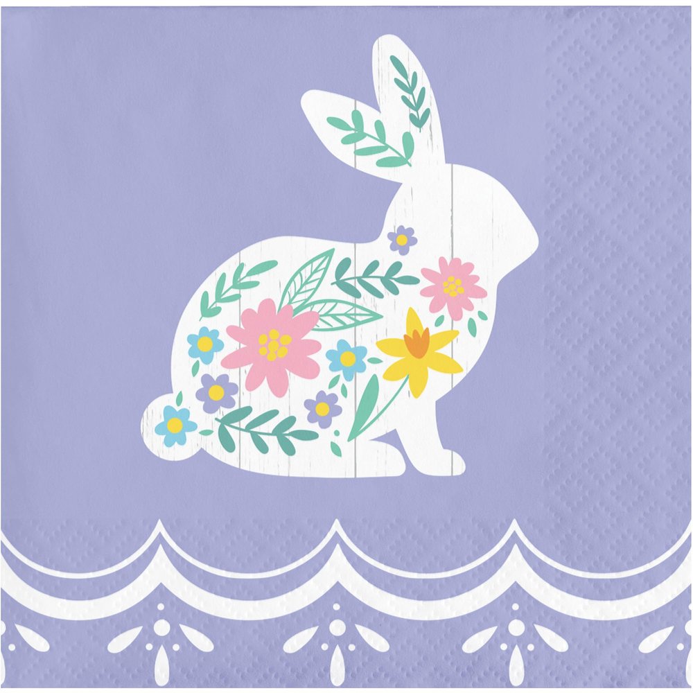Easter Elegance Napkins 32 Count - White Bunny & Floral Design, 2 Packages of 16CT 2-Ply Cocktail Napkins