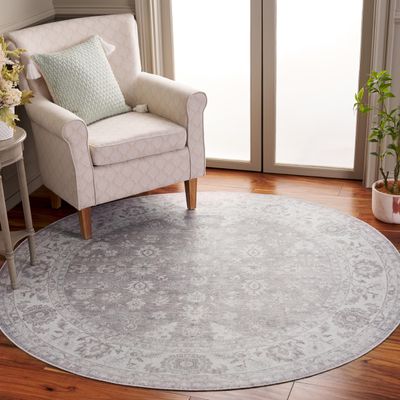 Safavieh Washable Rug Arizona Collection - 6' Round, Grey & Ivory, Slip Resistant & Easy to Clean, Ideal for Living Room, Bedroom, Home Office, Dining Space (ARZ197F)