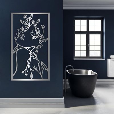Flower Woman Metal Line Art, Woman Metal Wall Art, Flower Woman Metal Wall Decor, Metal Flowers Wall Decor, Abstract Metal Wall Art, Metal Line Art Wall Decor, Bathroom Wall Art, Housewarming Gift (59"x33"|150x85cm, Silver)