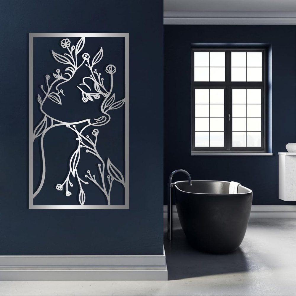 Flower Woman Metal Line Art, Woman Metal Wall Art, Flower Woman Metal Wall Decor, Metal Flowers Wall Decor, Abstract Metal Wall Art, Metal Line Art Wall Decor, Bathroom Wall Art, Housewarming Gift (59"x33"|150x85cm, Silver)
