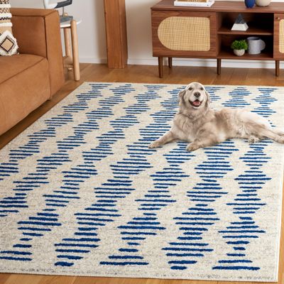 SAFAVIEH Area Rug 8x10 - Tulum Collection - Large - Ivory & Navy, Modern Boho Design, Non-Shedding & Easy to Clean, Ideal for Living Room, Bedroom, Dining Space (TUL644M)