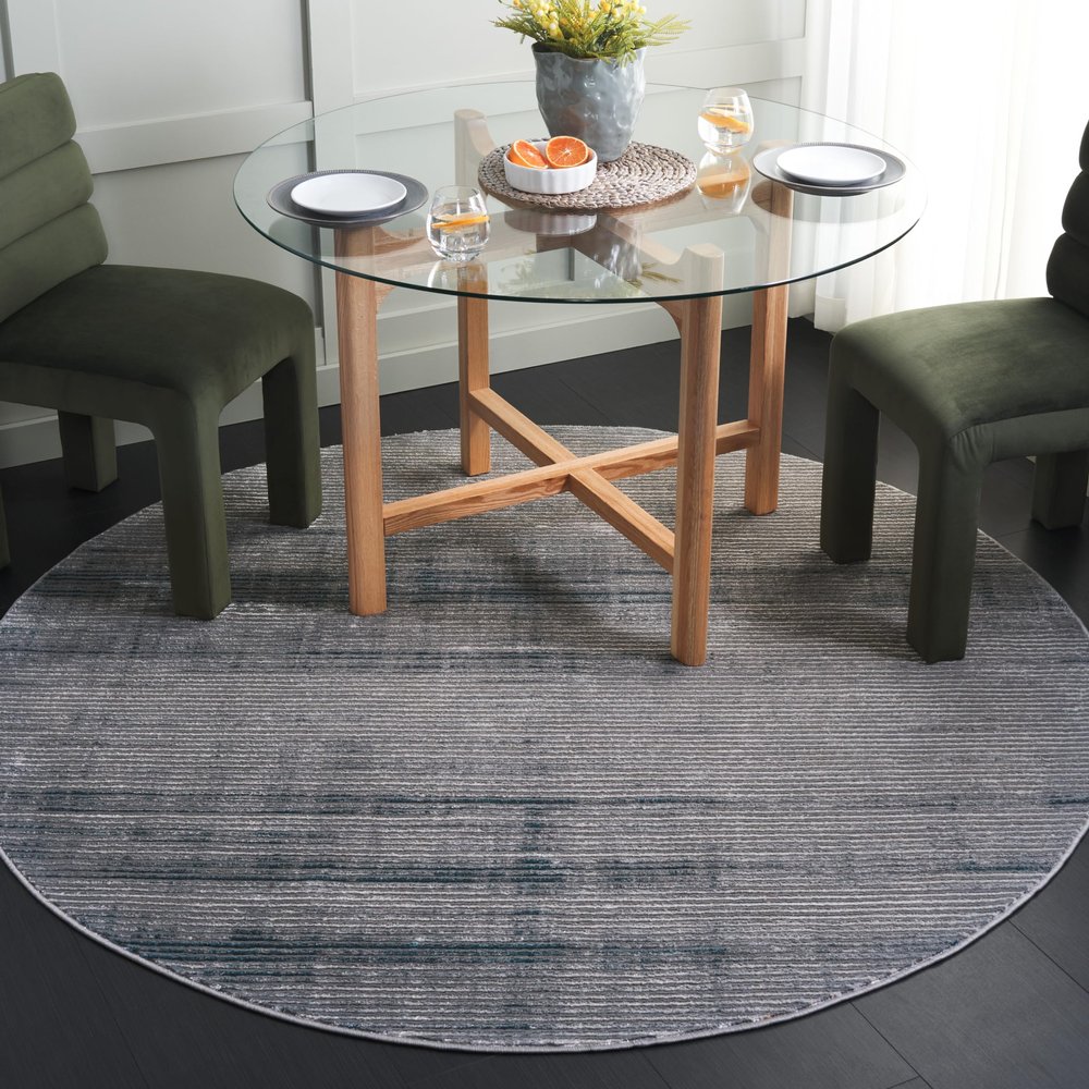 Martha Stewart x SAFAVIEH Area Rug Collection - 6'7" Round, Grey & Blue, Non-Shedding & Easy Cleaning, Ideal for Living Room, Bedroom, Office, Dining Space (MSR0961F)
