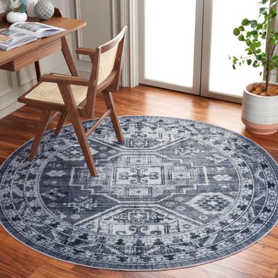 SAFAVIEH Washable Rug Arizona Collection - 6' Round, Grey Green & Ivory, Slip Resistant & Easy to Clean, Ideal for Living Room, Bedroom, Home Office, Dining Space (ARZ108F)