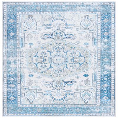 SAFAVIEH Washable Rug Arizona Collection - 8' x 10', Beige & Blue, Slip Resistant & Easy to Clean, Ideal for Living Room, Bedroom, Home Office, Dining Space (ARZ105B)