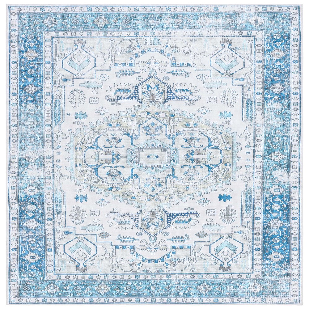 SAFAVIEH Washable Rug Arizona Collection - 8' x 10', Beige & Blue, Slip Resistant & Easy to Clean, Ideal for Living Room, Bedroom, Home Office, Dining Space (ARZ105B)