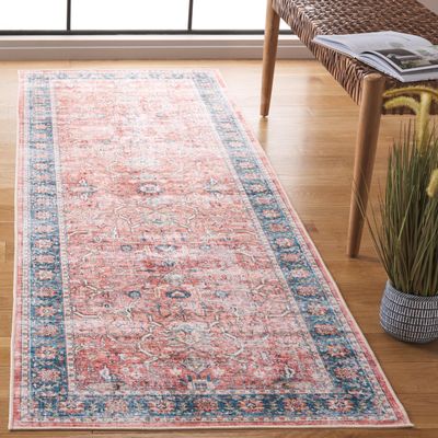 SAFAVIEH Washable Rug Arizona Collection - 2'6" x 8' Runner, Rust & Aqua, Slip Resistant & Easy to Clean, Ideal for Living Room, Entryway, Foyer, Kitchen, Bedroom (ARZ559Q)