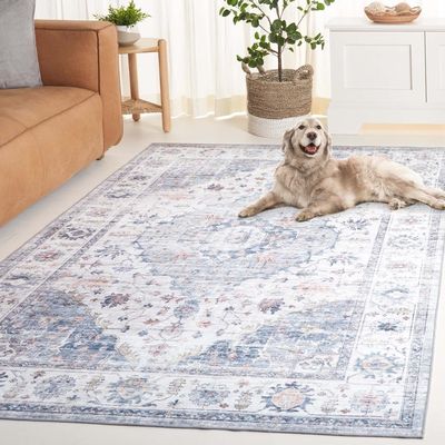 SAFAVIEH Washable Rug Arizona Collection - 8' x 10', Light Blue & Ivory, Slip Resistant & Easy to Clean, Ideal for Living Room, Bedroom, Home Office, Dining Space (ARZ517L)