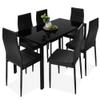 Best Choice Products 7-Piece Glass Dining Set, Modern Kitchen Table Furniture for Dining Room, Dinette, Compact Space-Saving w/Glass Tabletop, 6 Upholstered PU Chairs, Metal Steel Frame - Black view 1