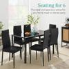 Best Choice Products 7-Piece Glass Dining Set, Modern Kitchen Table Furniture for Dining Room, Dinette, Compact Space-Saving w/Glass Tabletop, 6 Upholstered PU Chairs, Metal Steel Frame - Black view 2
