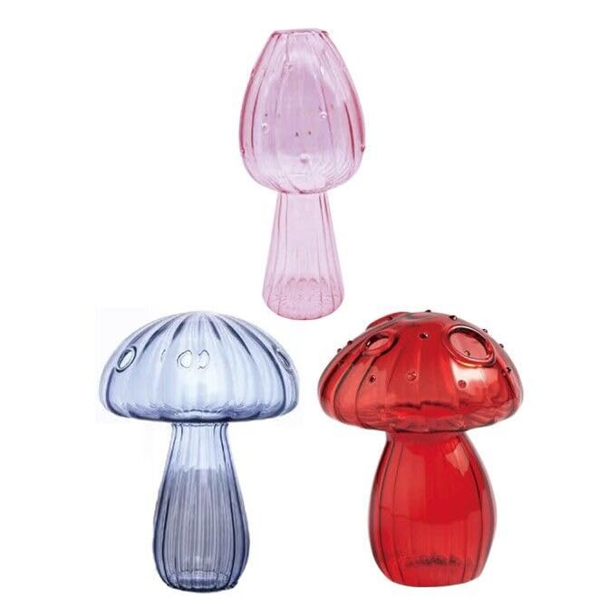 3-Piece Mushroom-Shape Vase Glass Terrarium Hydroponic Mini Flower Vase for Birthday Christmas New Year Garden Home Office Room Desktop Dcor (Yellow)