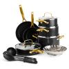 Blue Diamond 14 Piece Induction Nonstick Cookware Set, Diamond Infused PFAS-Free Ceramic Nonstick Pots & Pans, Durable Metal Utensil Safe, Dishwasher Safe, Oven & Broiler to 600F, Black/Gold view 1
