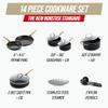 Blue Diamond 14 Piece Induction Nonstick Cookware Set, Diamond Infused PFAS-Free Ceramic Nonstick Pots & Pans, Durable Metal Utensil Safe, Dishwasher Safe, Oven & Broiler to 600F, Black/Gold view 4