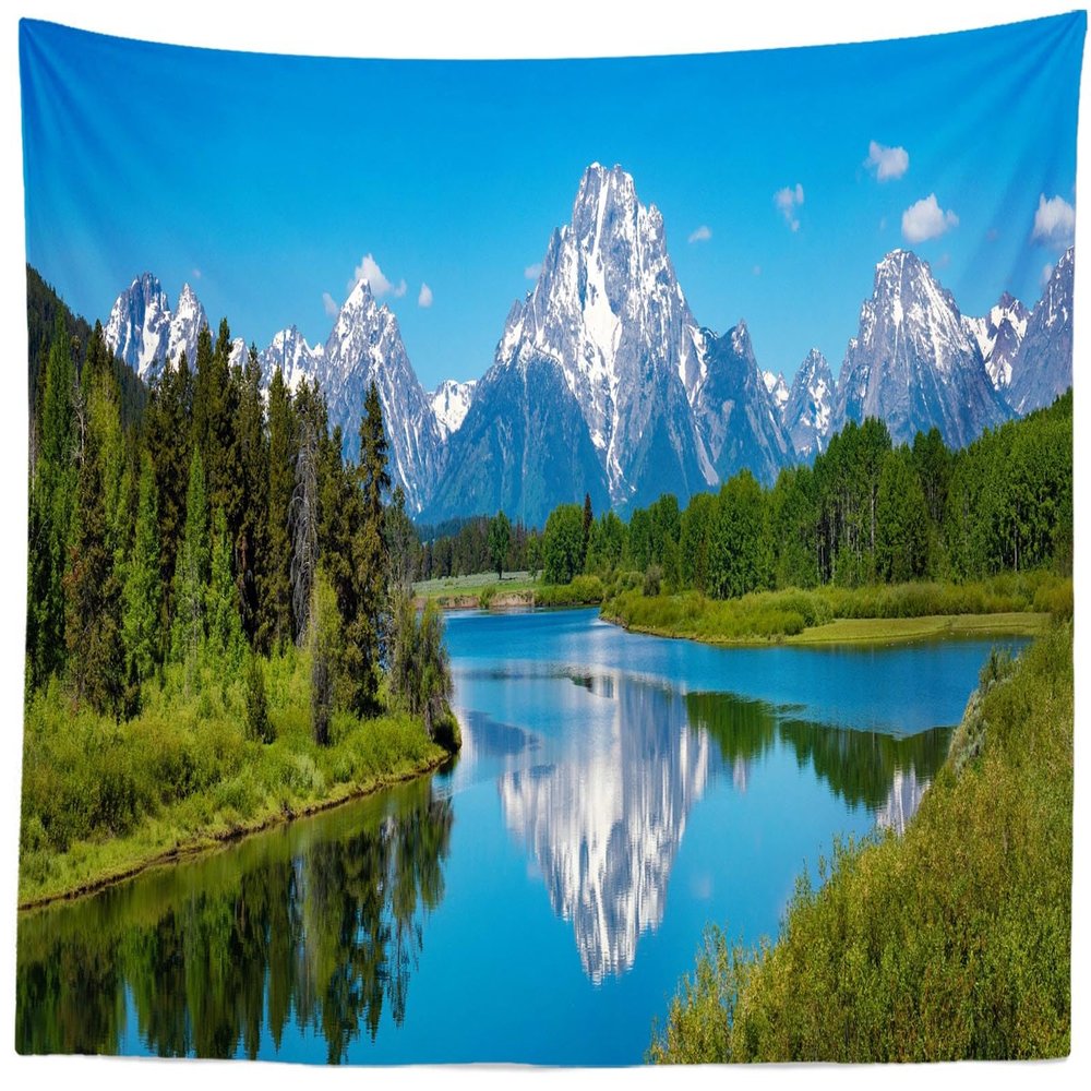 CORFOTO 59x39 Inch Mountains Lake Tapestry Grand Teton Snake River in National Park Wall Hangings for Kids Adults Bedroom Aesthetic College Dorm Living Room Wall Hanging Decor