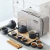LURRIER Gongfu tea sets, Portable Ceramic TeaSet, Asian Tea sets for adult, Tea Gift sets, Grey leather case, Portable Travel Bag,Home,Gifting,Outdoor and Office(Black) view 1