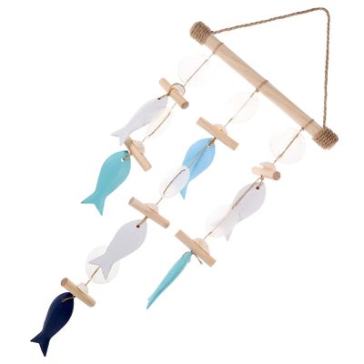 Holibanna Mediterranean Style Fish and Seashell Wall Hanging Wind Chime Decor for Nautical Home Unique Fish Ornaments for Living Room Bedroom and Beach Themed Spaces