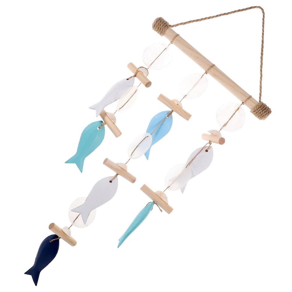 Holibanna Mediterranean Style Fish and Seashell Wall Hanging Wind Chime Decor for Nautical Home Unique Fish Ornaments for Living Room Bedroom and Beach Themed Spaces