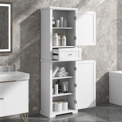 DofFo 67.3" Tall Linen Cabinet, Modern Freestanding with 2 Doors and 1 Drawer, Organizers Storage, Shelves for Bathroom, Living Room, Anti-Tipping (White)