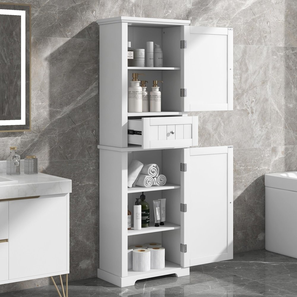 DofFo 67.3" Tall Linen Cabinet, Modern Freestanding with 2 Doors and 1 Drawer, Organizers Storage, Shelves for Bathroom, Living Room, Anti-Tipping (White)