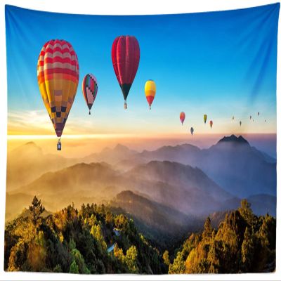 CORFOTO 59x39 Inch Mountains Sunset Tapestry Colorful Hot Air Balloons Fly Over the Mountains Wall Hangings for Adults Kids Bedroom Aesthetic Living Room Dorm Wall Hanging Decor