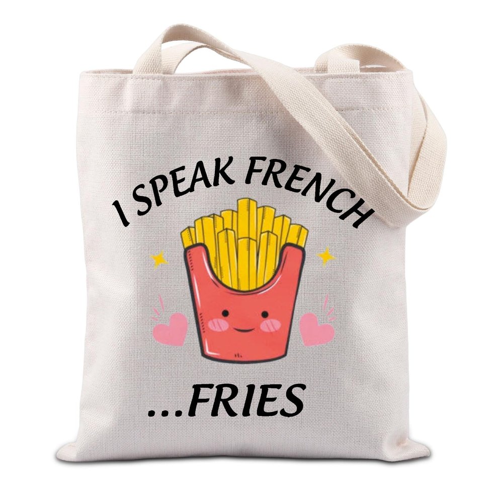 TIIMG I Speak French Fries Tote Bag French Fries Gift French Fry Gift Shoulder Bag For French Fries Lover (I Speak French)