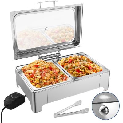 THXSUN Electric Chafing Dish Set, Dual 4.5QT Electric Buffet Server, Half Size Roll Top Stainless Steel Food Warmers with Temperature Control for Catering & Events