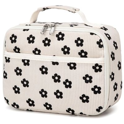 Bluboon Kids Girls Lunch Bag Insulated Lunch Box for school Corduroy Lunch Cooler Organizer School Kids Lunch Tote (Corduroy Beige Floral)