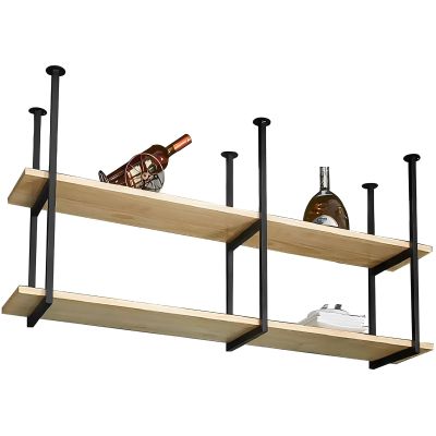 Ceiling Storage Rack | 2 Tier Hanging Partition Shelf | Pot Pan Shelves Wine Glass Holder Plant Stand | Solid Wood and Wrought Iron | for Restaurant, Kitchen, Bar, Balcony, Flower Shop ( Size : 90x30x