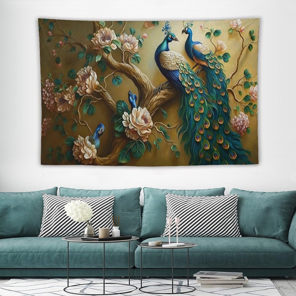 HZOHNAGO Peacock Tapestry Vintage Peacocks Branch Flowers Printed Wall Tapestry Wall Hanging for Bedroom Living Room Dorm 90" W x 60" H
