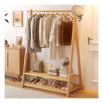Foldable Clothing Garment Rack, Wooden Clothes Hanging Rack,Living Bedroom Office Storage Shelves,For Hanging Clothes,Easy To Assemble (Color : Yellow-B, Size : 118cm)