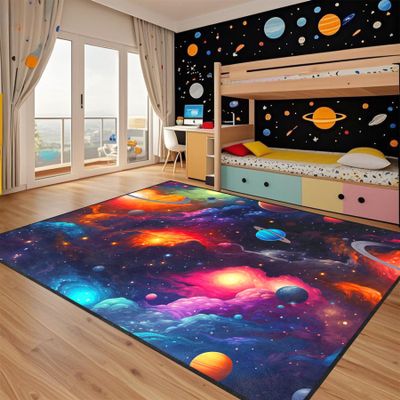 kodhyvj Universe Solar System Rug - Boys Galaxy Rugs for Bedroom - Large Size Outer Space Rug Galaxy Theme Planet Printed Throw Rugs Educational Learning Indoor Outdoor Floor Sofa Mats 4.5x6 Feet