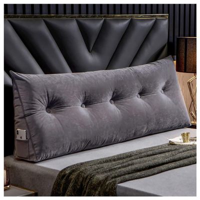HIOSIEFUO Solid Color Triangular Headboard Pillow, Triangular Cushion Reading Pillow, Large Cushion Wedge Support Removable Pillow for Dormitory Sofa Bed (Color : Gray, Size : 100cm/39in)
