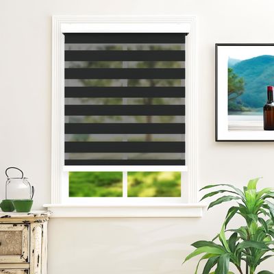 95% Sunshade Zebra Blinds for Windows Cordless Roller Shades with Valance Cover, Dual Layer Sheer Day and Night Blinds, Horizontal Blinds for Light Filtering ( Black 25" Wx H Custom )