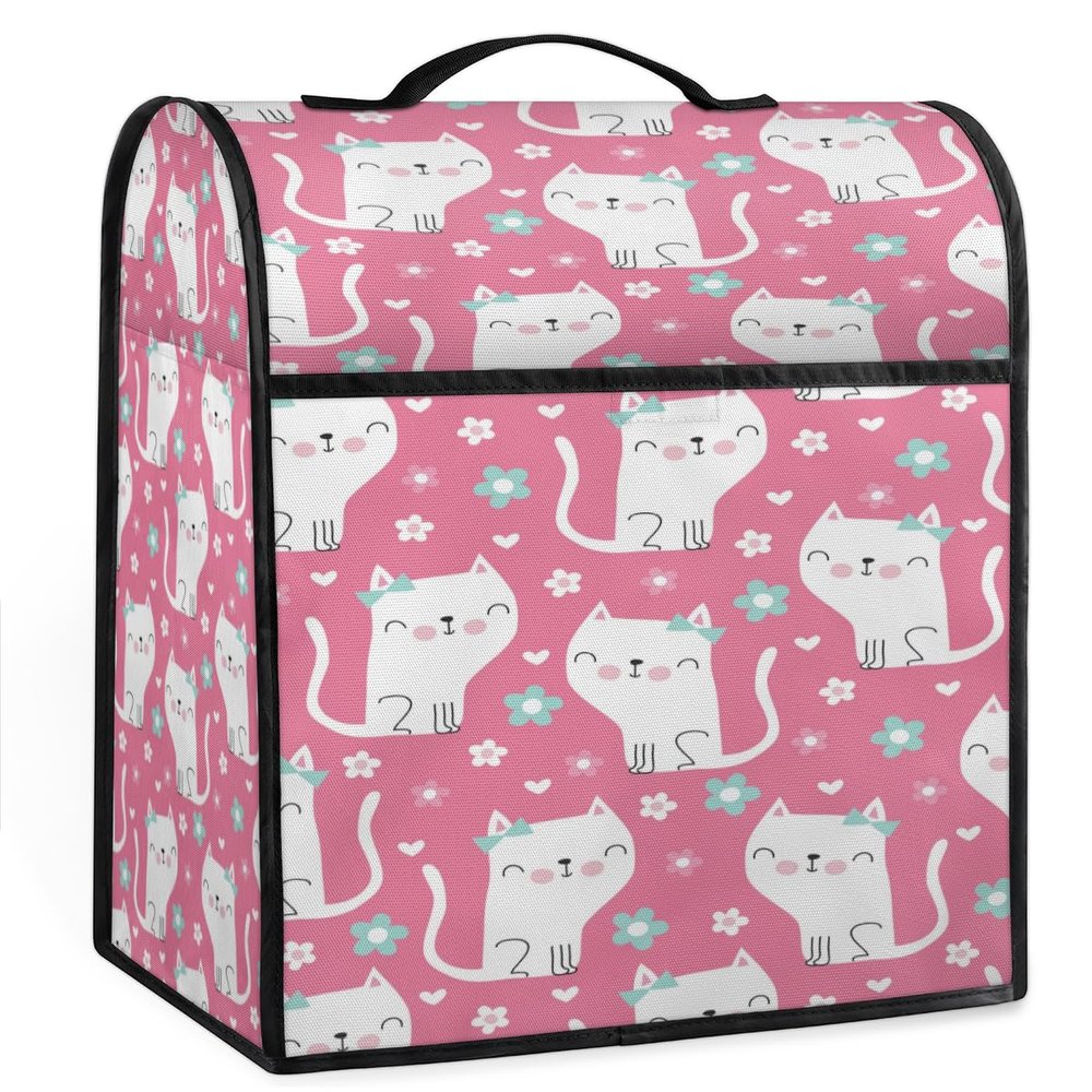 Cat Funny Cute Pink Stand Mixer Cover Compatible with 6-8 Quarts Cute Kitchen Aid Mixer Dust Proof Kitchen Mixer Cover with Top Handle and Pockets