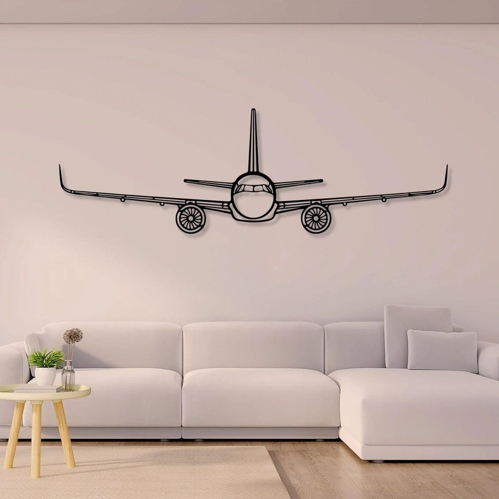 Airplane Silhouette Metal Wall Art, Airplane Wall Art Metal, Airplane Wall Decor, Metal Line Art Wall Decor, Metal Minimalist Wall Art, Large Metal Wall Decor for Living Room Bedroom (24"x12" | 60x30 cm, Black)