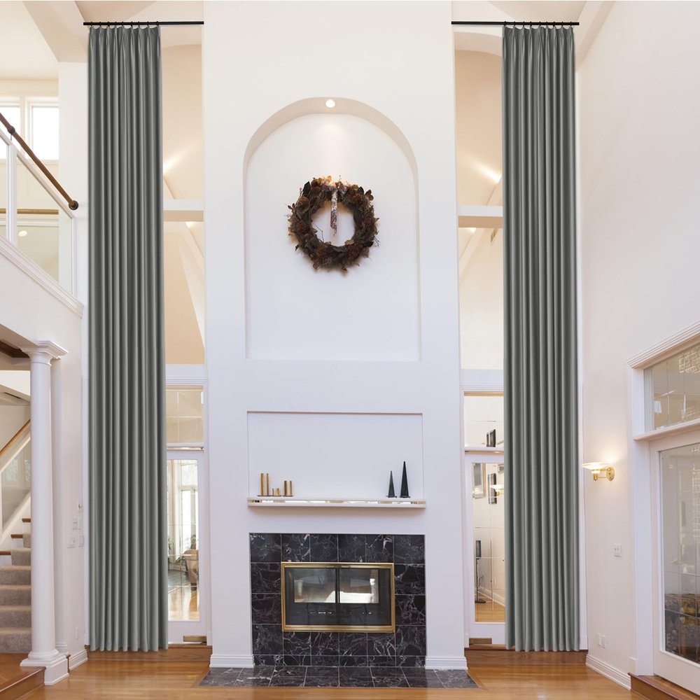 Fcosie Grey Extra Tall Curtains High Ceiling 120-inch to 288-inch Length Pinch Pleated Velvet Curtains 52" Wide Tall Ceiling Curtain Room Darkening Thermal Insulated Drapes (13ft Long, 2 PCS)