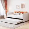 Twin Size Upholstered Daybed with Ergonomic Design Backrest and Trundle,Solid Wood Daybed Sofa Bed Frame with Introduction Lines of Velvet Fabric for Bedroom Living Room (Beige@072) view 1